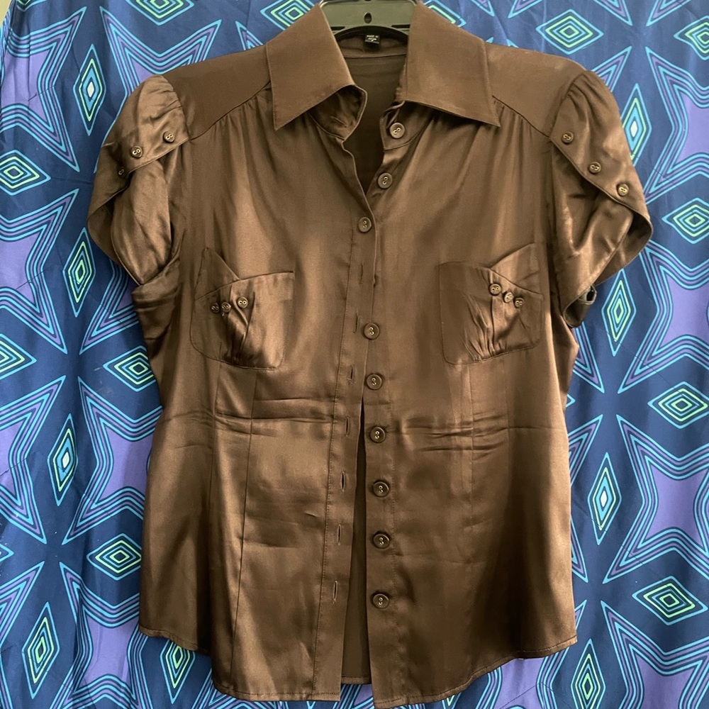 bebe Chocolate Brown Blouse - Picture 2 of 2